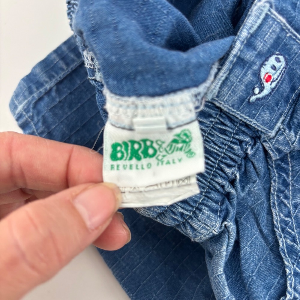 Birba Revello Italy Vintage Kids Whale Embroidered Grid Blue Cotton Pants 18in - Picture 5 of 7